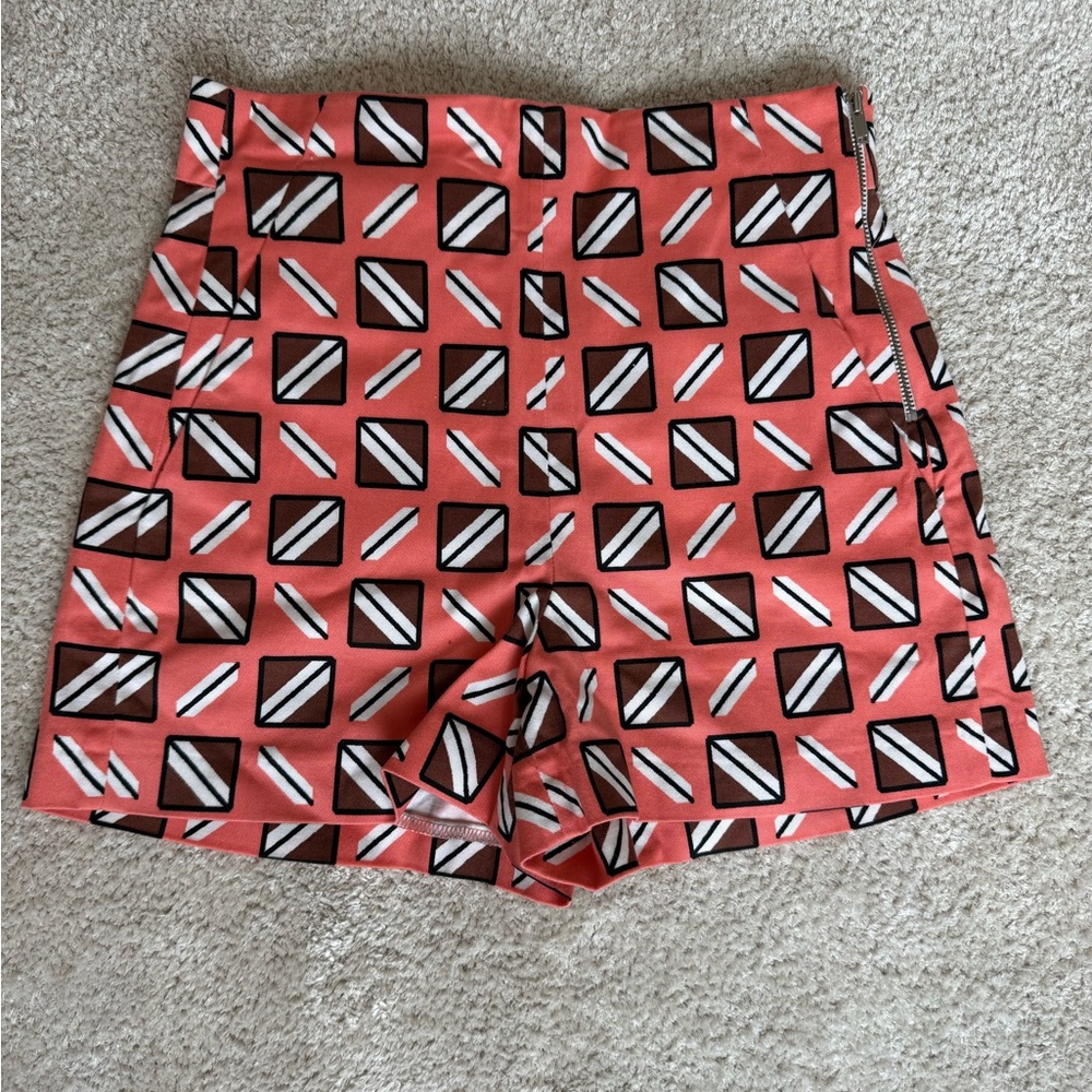 Zara Coral Geometric High Waist Shorts